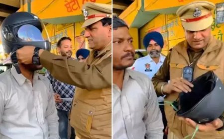 जुगाड़ से बांध रखा था हेलमेट, पुलिस वाले ने पकड़ा